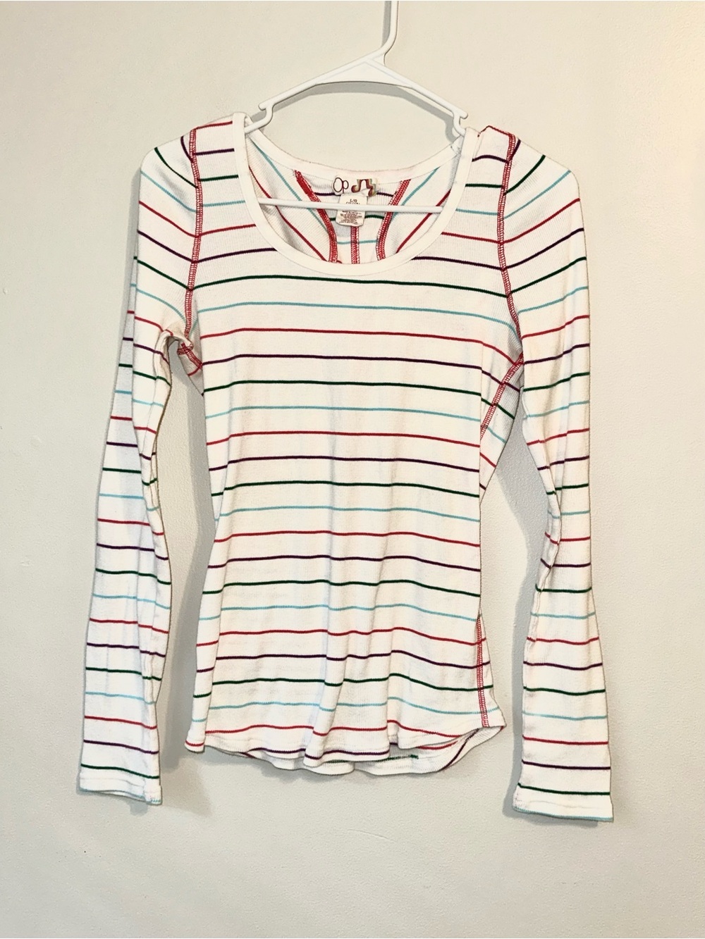 Ocean Pacific White Multi-Stripe Long Sleeve Tee